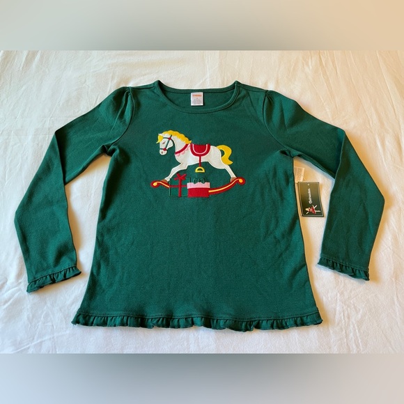 Gymboree Girls Long Sleeve Tee Green Size 8 Rocking Horse Appliqué NWT Holiday - Picture 3 of 7